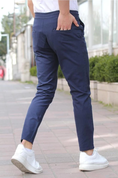 Siyah Erkek Eganis Ipli Jogger Düğmeli Kumaş Pantolon - 8