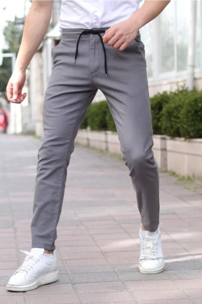 Siyah Erkek Eganis Ipli Jogger Düğmeli Kumaş Pantolon - 10