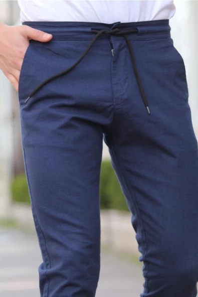 Siyah Erkek Eganis Ipli Jogger Düğmeli Kumaş Pantolon - 7