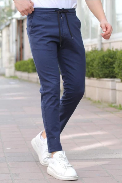 Siyah Erkek Eganis Ipli Jogger Düğmeli Kumaş Pantolon - 5