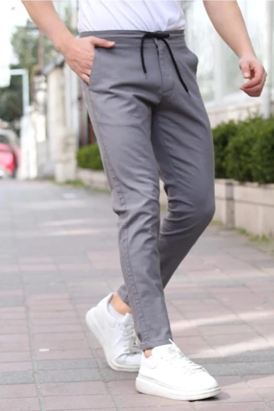 Siyah Erkek Eganis Ipli Jogger Düğmeli Kumaş Pantolon - 9