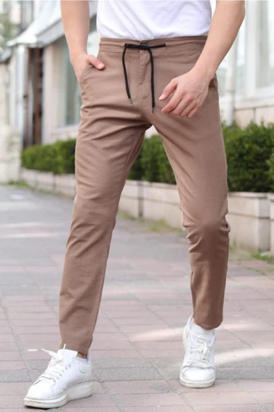 Siyah Erkek Eganis Ipli Jogger Düğmeli Kumaş Pantolon - 2