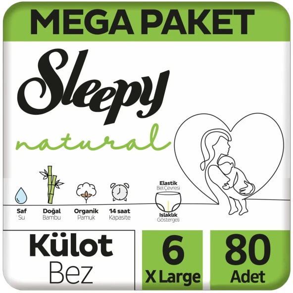 Sleepy Natural Külot Bebek Bezi Mega Paket 6 Beden 80 Adet