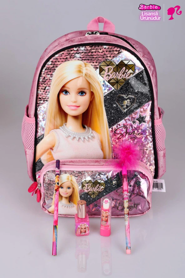 LİSANSLI BARBIE TEK BÖLMELİ KÜÇÜK BOY 32 CM ANAOKUL VE KALEM ÇANTASI İLE KIRTASİYE OKUL SETİ