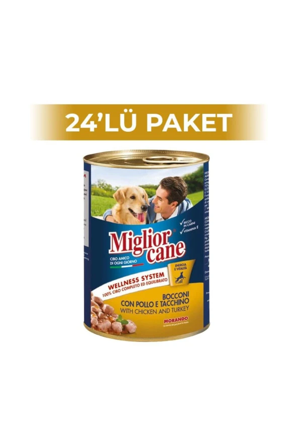 Miglior Cane Tavuk ve Hindi Etli Konserve Köpek Maması 405 gr 24 Adet