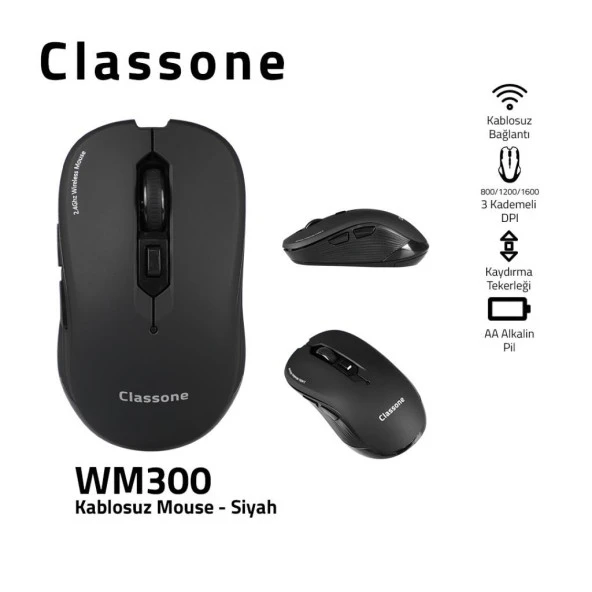 CLASSONE WM300 SERİSİ KABLOSUZ MOUSE SİYAH