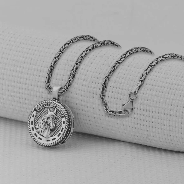 İçi Açılabilir Şans Nalı 925 Ayar Erkek Gümüş Kolye - Resim 2