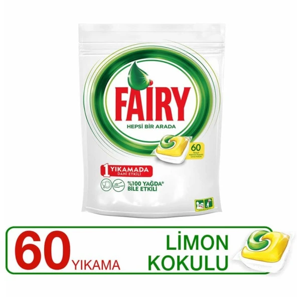 Fairy Hepsi Bir Arada 60 Yıkama Bulaşık Makinesi Deterjanı Kapsülü Limon Kokulu