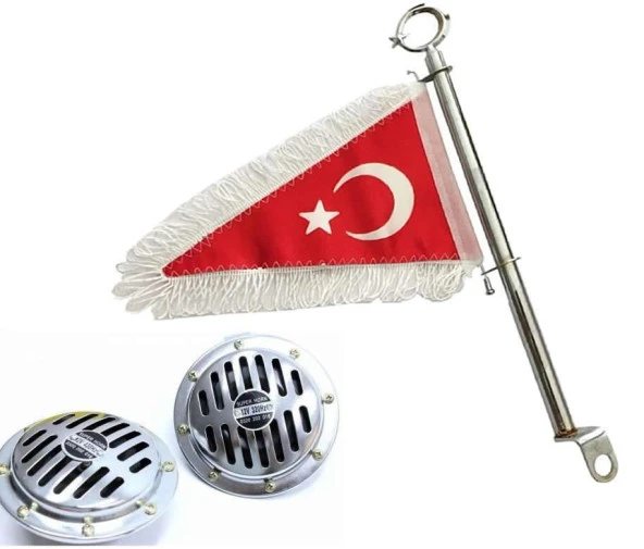 Motosiklet Makam Bayrağı ve Nikel Hella Korna Takımı