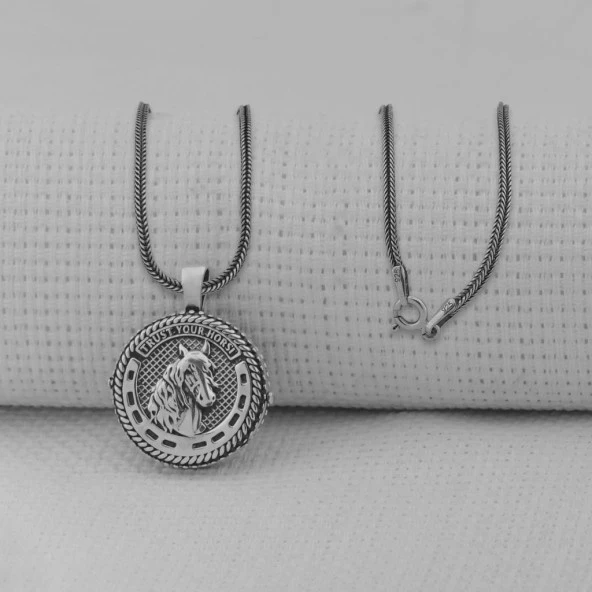 İçi Açılabilir Şans Nalı 925 Ayar Erkek Gümüş Kolye ürün görseli