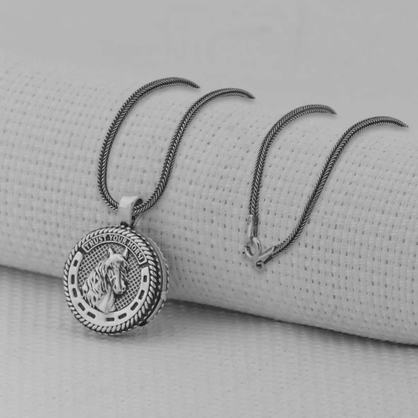 İçi Açılabilir Şans Nalı 925 Ayar Erkek Gümüş Kolye - Resim 2