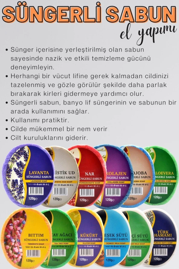 Kükürt Özlü Süngerli Sabun Banyo Duş Sabunu 120 G x 3 Adet - Resim 4