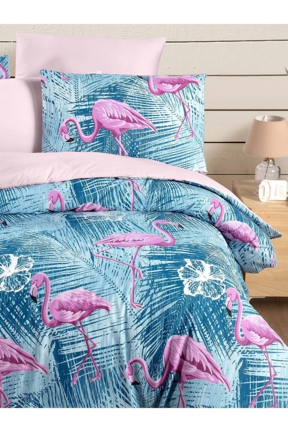 MyStory Home Lastikli Çarşaflı Çift Kişilik Nevresim Takımı Flamingo - 2