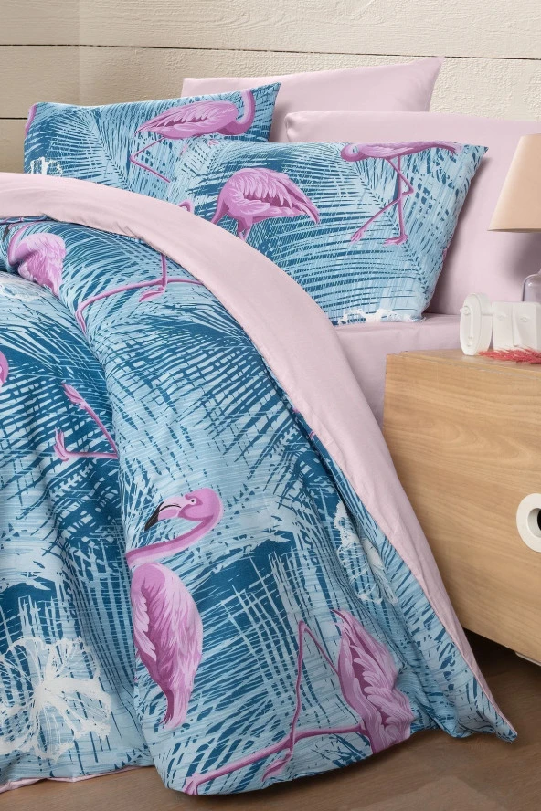 MyStory Home Lastikli Çarşaflı Çift Kişilik Nevresim Takımı Flamingo - 3
