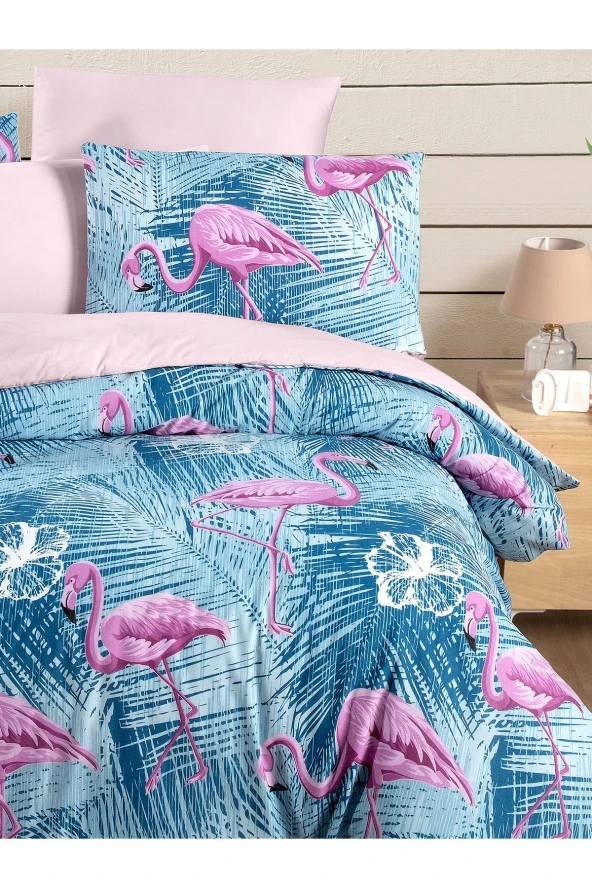 MyStory Home Lastikli Çarşaflı Tek Kişilik Nevresim Takımı Flamingo - 3