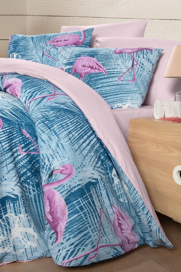 MyStory Home Lastikli Çarşaflı Tek Kişilik Nevresim Takımı Flamingo - 4