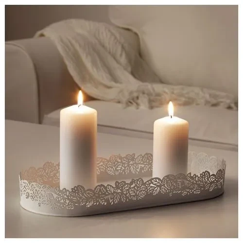 IKEA Samverka Metal Beyaz Mum Tabağı Dekoratif 35x15 cm - 2