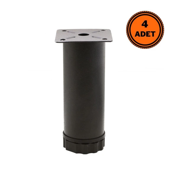 4 Adet Mobilya Ayağı Metal 10 cm Ayarlı 42 mm Mat Siyah Ayak