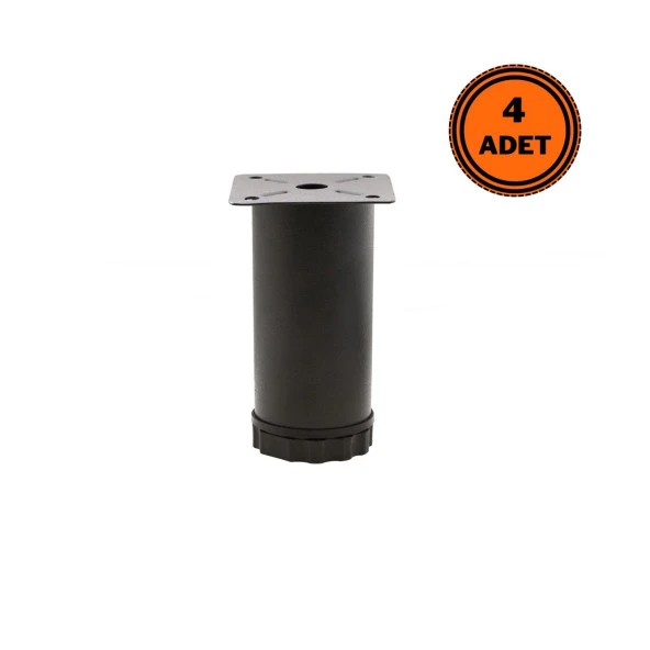 4 Adet Mobilya Ayağı Metal 6 cm Ayarlı 42 mm Mat Siyah Ayak