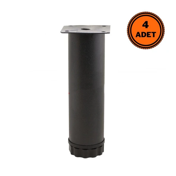 4 Adet Mobilya Ayağı Metal 20 cm Ayarlı 42 mm Mat Siyah Ayak