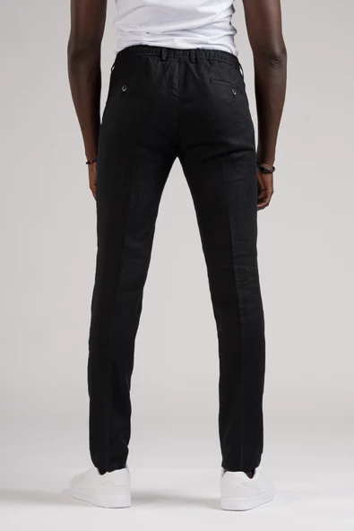 Ecer Slimfit Beli Lastikli ve İplikli %100 Linen Ham Keten Jogger Pantolon - 10