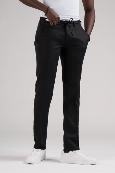 Ecer Slimfit Beli Lastikli ve İplikli %100 Linen Ham Keten Jogger Pantolon - 6