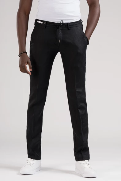 Ecer Slimfit Beli Lastikli ve İplikli %100 Linen Ham Keten Jogger Pantolon - 8