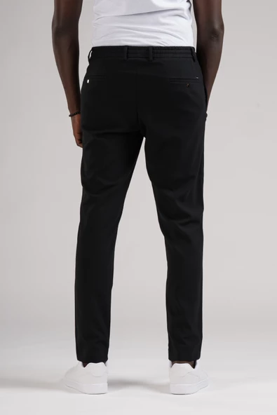 Slimfit Beli Lastikli Ve İplikli Jogger Düz Kumaş Pantolon - 4