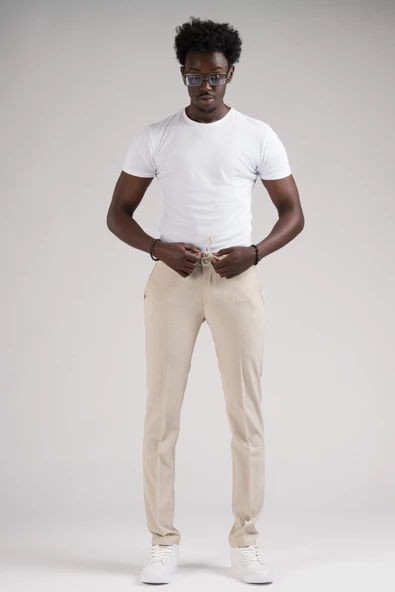 Ecer Slimfit Beli Yarım Lastikli Ve İplikli İnce Çizgili Yazlık Jogger Pantolon - 6