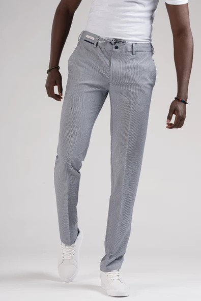 Ecer Slimfit Beli Yarım Lastikli Ve İplikli İnce Çizgili Yazlık Jogger Pantolon