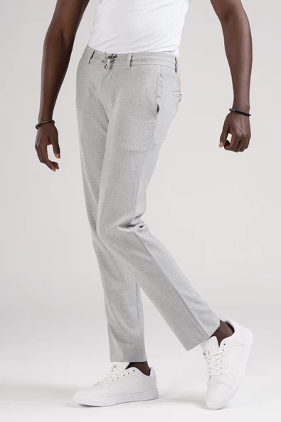 Slimfit Beli Lastikli Ve İplikli Jogger Düz Kumaş Pantolon - 7
