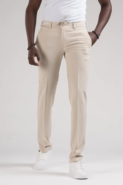 Ecer Slimfit Beli Yarım Lastikli Ve İplikli İnce Çizgili Yazlık Jogger Pantolon - 7