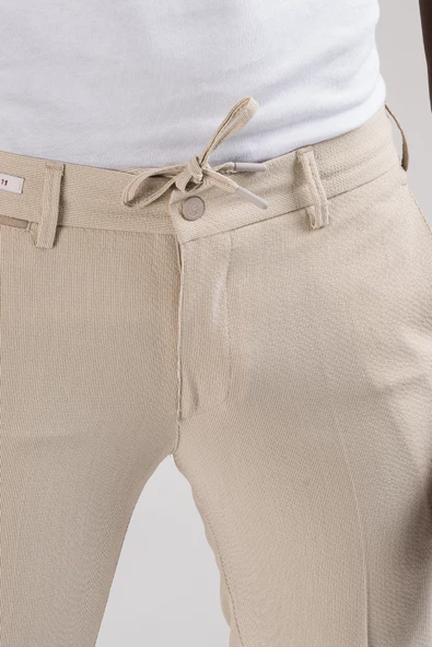 Ecer Slimfit Beli Yarım Lastikli Ve İplikli İnce Çizgili Yazlık Jogger Pantolon - 11
