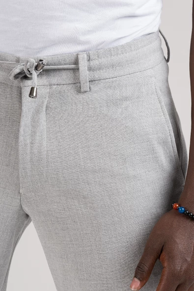 Slimfit Beli Lastikli Ve İplikli Jogger Düz Kumaş Pantolon - 11