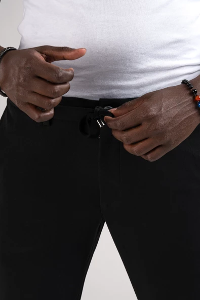 Slimfit Beli Lastikli Ve İplikli Jogger Düz Kumaş Pantolon - 5