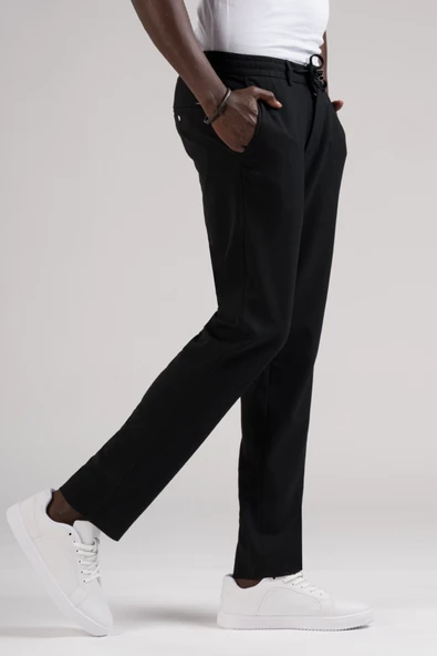 Slimfit Beli Lastikli Ve İplikli Jogger Düz Kumaş Pantolon - 2