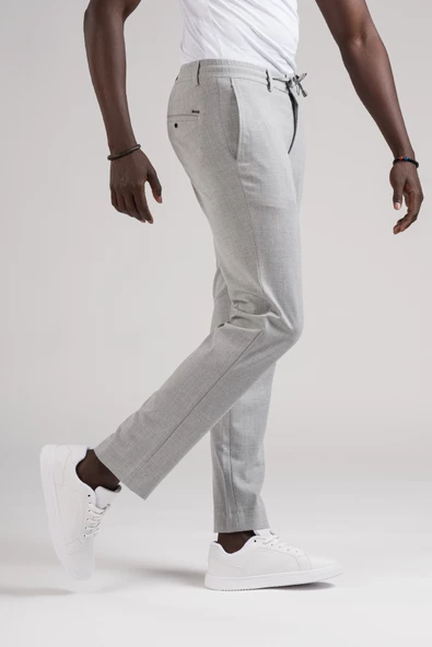 Slimfit Beli Lastikli Ve İplikli Jogger Düz Kumaş Pantolon - 8