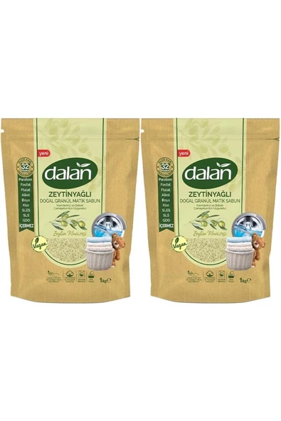 Dalan Doğal Granül Sabun Tozu 1kg Bebekler Için %100 Zeytinyağlı (2 Lİ SET)