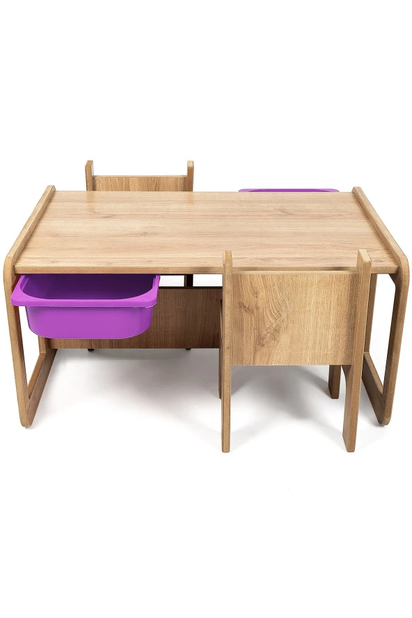 2 Kişilik Çekmeceli Oyun, Aktivite, Etkinlik Masası, Ceviz-Lila MDF - 4