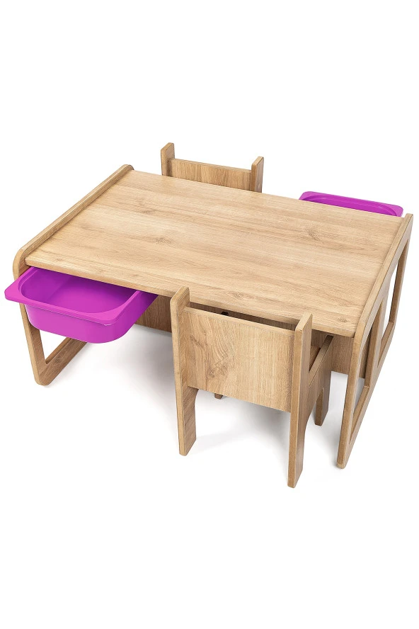 2 Kişilik Çekmeceli Oyun, Aktivite, Etkinlik Masası, Ceviz-Lila MDF - 5