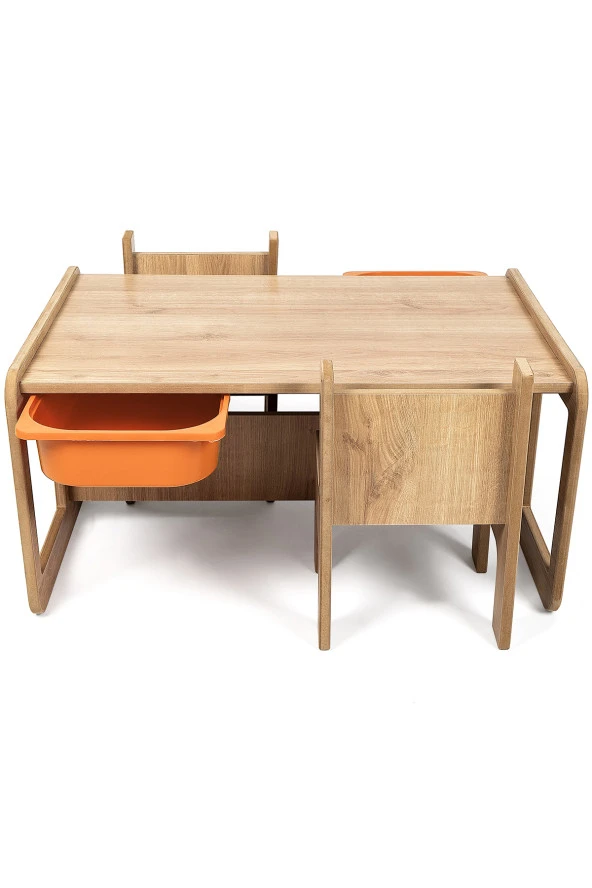 2 Kişilik Çekmeceli Oyun, Aktivite, Etkinlik Masası, Ceviz-Turuncu MDF - 4