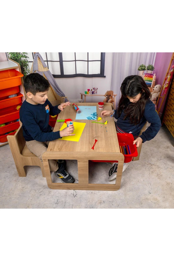 2 Kişilik Çekmeceli Oyun, Aktivite, Etkinlik Masası, Ceviz-Pembe MDF - 2