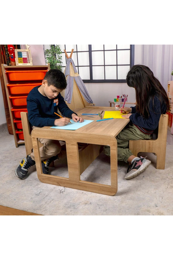 2 Kişilik Çekmeceli Oyun, Aktivite, Etkinlik Masası, Ceviz-Pembe MDF - 3