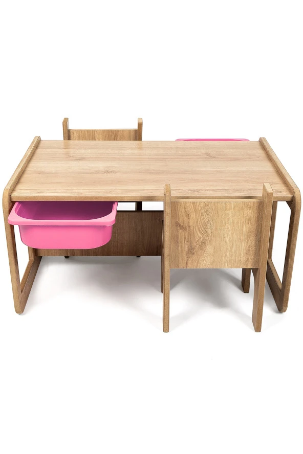 2 Kişilik Çekmeceli Oyun, Aktivite, Etkinlik Masası, Ceviz-Pembe MDF - 4