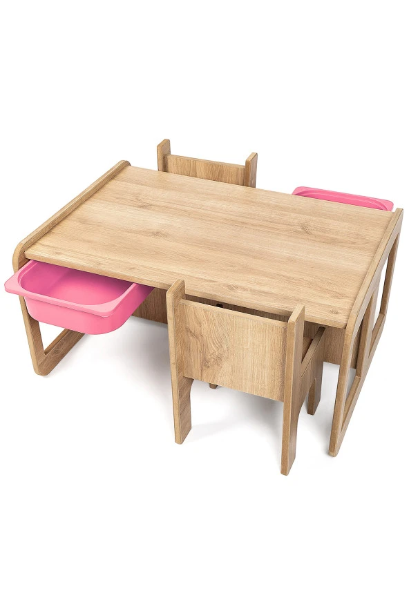 2 Kişilik Çekmeceli Oyun, Aktivite, Etkinlik Masası, Ceviz-Pembe MDF - 5