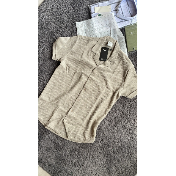 Kırinkıl Kumaş Gömlek Erkek Kısa Kol Kahverengi - 2