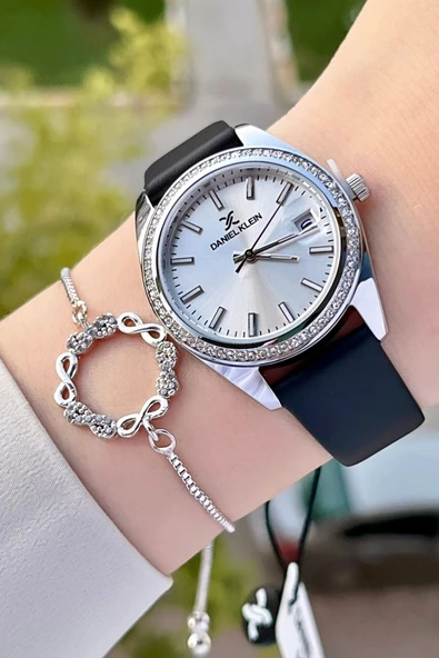 Daniel Klein DKISTE1205 Kasası Gümüş Kordonu Siyah Renk Hediye Paketli Kadın Kol Saati ve Bileklik ürün görseli 1