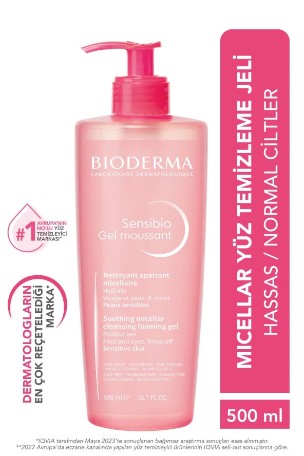 BIODERMA Sensibio Foaming Gel Hassas ve Normal Ciltler Durulanan Micellar Yüz Temizleme Jeli 500 ml 3701129800843