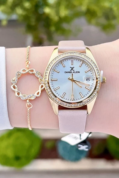 Daniel Klein DKISTE1204 Kasası Gold Kordonu Krem Renk Hediye Paketli Kadın Kol Saati ve Bileklik - Resim 3