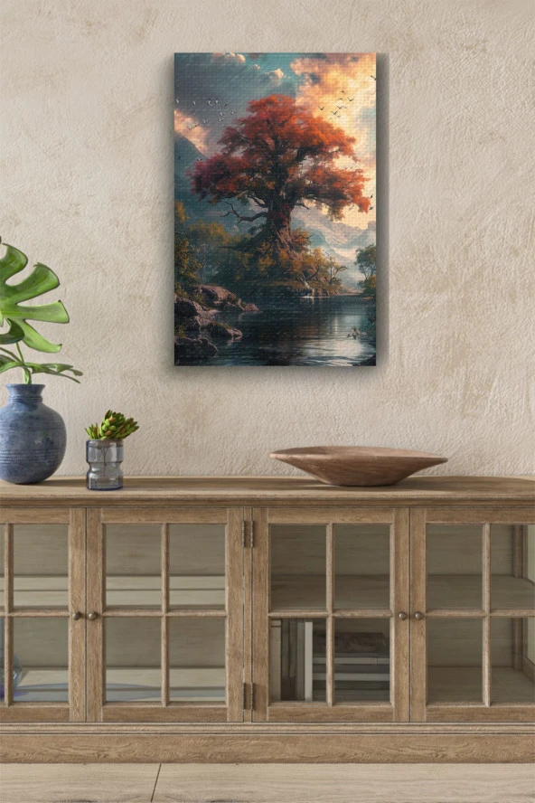 Yalnız Turuncu Ağaç Kanvas Tablo ürün görseli